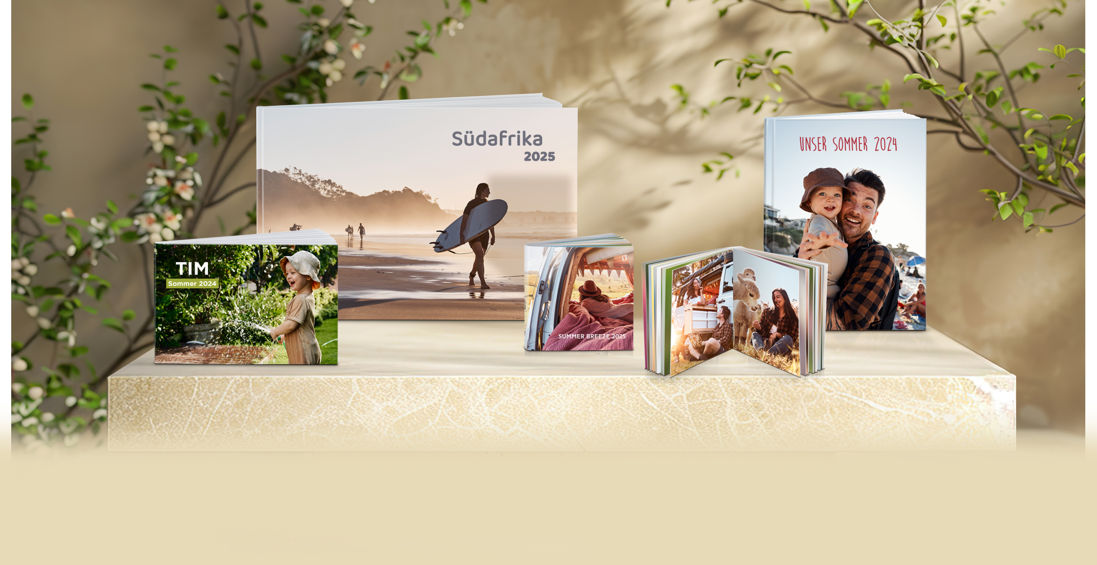 Produktübersicht mit Fotobüchern in verschiedenen Formaten – für individuelle und kreative Fotoerinnerungen